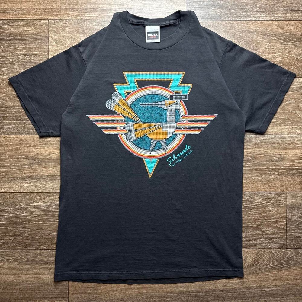 Vintage Black Aztec Puff Print Graphic Tee. Excellent Condition